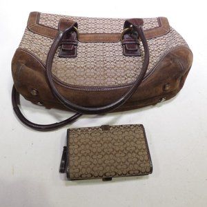 Coach Soho Satchel 7080 Brown Suede & Signature Jacquard Satchel